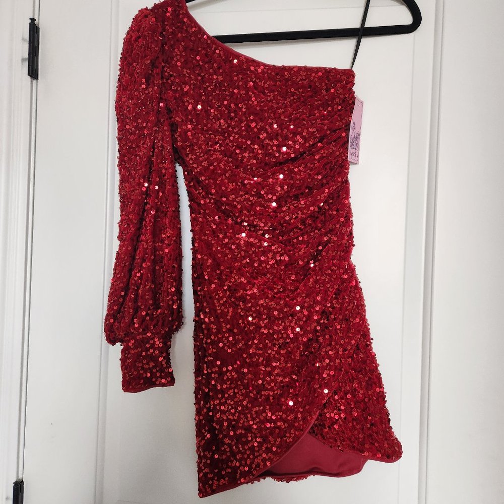 Red sequins mini dress